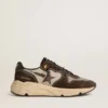 Adidași pentru bărbați cu Running Sole din nailon și piele de căprioară, cu stea imprimată și bandă din piele la călcâi