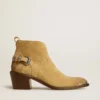 Cizme la gleznă Patty din piele de căprioară cerată, de culoare nisip