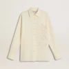 Cămașă din bumbac de culoare crem pentru femei, cu broderie florală