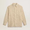 Cămașă oversized din dantelă transparentă de culoare crem