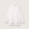 Cămașă oversized pentru femei din bumbac alb, cu detalii plisate și nasturi prețioși