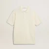 Cămășa polo albă pentru bărbați, din tricot jacquard