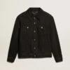Jachetă din denim negru pentru bărbați, cu o singură spălare