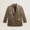 Jachetă pentru femei cu model în carouri și broderie cu paiete pe toată suprafața