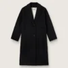 Palton negru de damă, cu un singur rând de nasturi, în stil cocon
