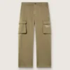 Pantaloni cargo pentru băieți din colecția Journey, din gabardină de bumbac verde militar cu imprimeu