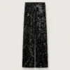 Pantaloni din tul pentru femei cu broderie florală din paiete negre