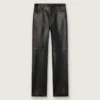 Pantaloni pentru femei din piele nappa de culoare burgund închis, cu finisaj vintage