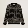 Pulover bărbătesc cu guler rotund din amestec de lână, cu model argyle jacquard