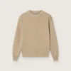 Pulover unisex pentru copii, de culoare bej auriu, cu nervuri și logo pe spate