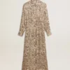 Rochie midi din amestec de mătase pentru femei, cu imprimeu floral
