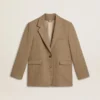 Sacou pentru femei cu un singur rând de nasturi, în model herringbone de culoare nisip