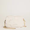 Star Bag mini din piele alb-unt cu stea ton pe ton