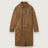 Trench unisex din twill cerat maro cu detalii din piele