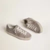 Adidași Hi Star pentru femei din piele de căprioară bej, cu stea din piele laminată și bandă strălucitoare pe călcâi