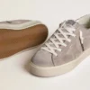 Adidași Hi Star pentru femei din piele de căprioară bej, cu stea din piele laminată și bandă strălucitoare pe călcâi