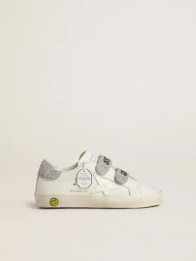 Adidași Junior Old School cu bandă la călcâi și curele cu cristale Swarovski argintii