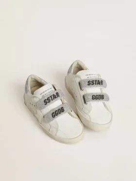 Adidași Junior Old School cu bandă la călcâi și curele cu cristale Swarovski argintii