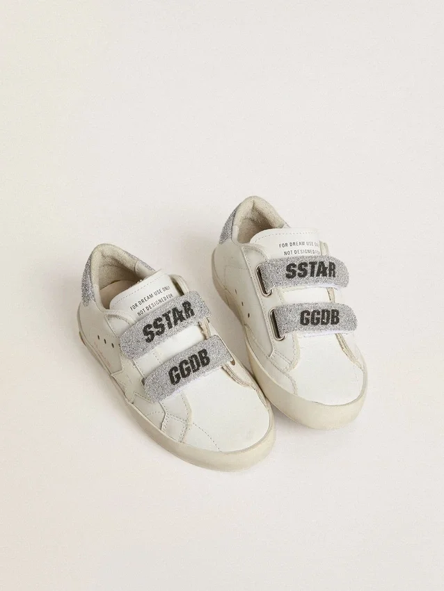 Adidași Junior Old School cu bandă la călcâi și curele cu cristale Swarovski argintii