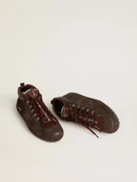 Adidași Mid Star pentru bărbați, din piele de căprioară maro, cu stea din piele și bandă de căprioară la călcâi