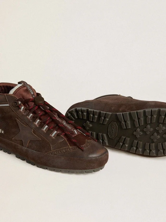 Adidași Mid Star pentru bărbați, din piele de căprioară maro, cu stea din piele și bandă de căprioară la călcâi