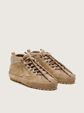 Adidași Mid Star pentru femei din piele de căprioară de culoare caramel, cu stea din nubuc și bandă din piele de căprioară la călcâi