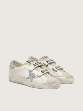 Adidași Old School pentru femei, cu stea argintie cu sclipici și limbă din piele de căprioară gri gheață