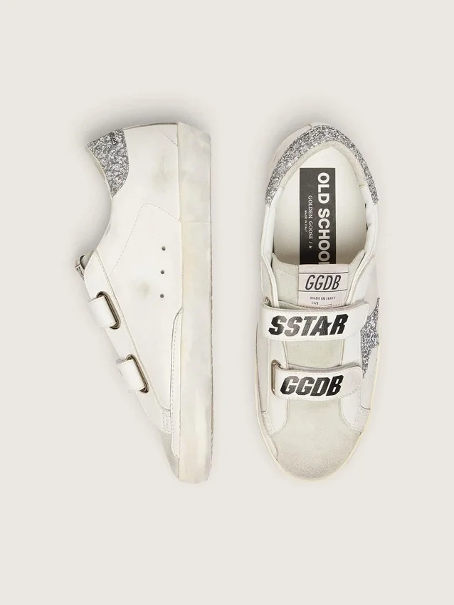 Adidași Old School pentru femei, cu stea argintie cu sclipici și limbă din piele de căprioară gri gheață
