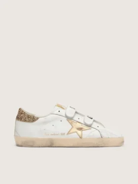 Adidași Old School pentru femei cu stea aurie din piele laminată