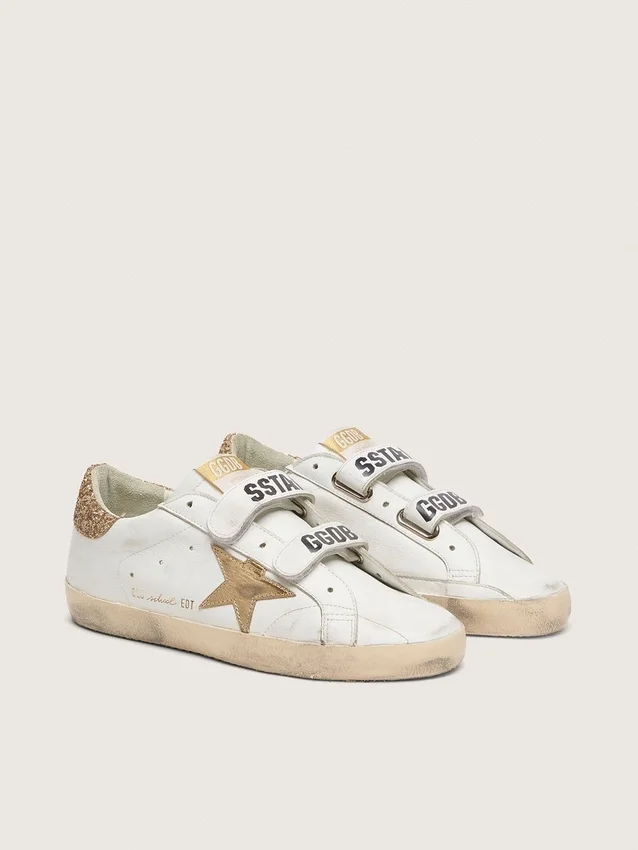 Adidași Old School pentru femei cu stea aurie din piele laminată