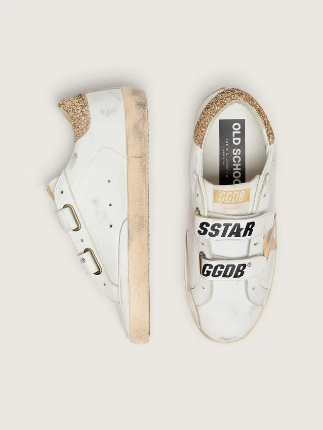 Adidași Old School pentru femei cu stea aurie din piele laminată
