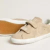 Adidași Old School pentru femei din piele de căprioară bej cu bandă de piele albă la călcâi