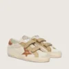 Adidași Old School pentru femei din piele de căprioară de culoare perlată, cu stea din piele roșu cărămiziu și curea din rafie