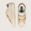 Adidași Old School pentru femei din piele de căprioară de culoare perlată, cu stea din piele roșu cărămiziu și curea din rafie