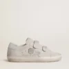 Adidași Old School pentru femei din piele de căprioară gri deschis, cu o stea din piele cu micro-sclipici