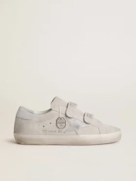 Adidași Old School pentru femei din piele de căprioară gri deschis, cu o stea din piele cu micro-sclipici