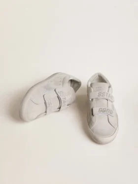 Adidași Old School pentru femei din piele de căprioară gri deschis, cu o stea din piele cu micro-sclipici
