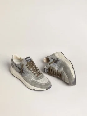 Adidași pentru bărbați cu Running Sole din nailon albastru deschis, cu stea neagră și bandă de călcâi din piele verde