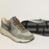 Adidași pentru bărbați cu Running Sole din nailon albastru deschis, cu stea neagră și bandă de călcâi din piele verde