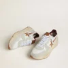Adidași pentru bărbați cu Running Sole din nailon și piele de căprioară, cu stea din piele maro și bandă de piele la călcâi în nuanță de burgund