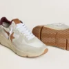 Adidași pentru bărbați cu Running Sole din nailon și piele de căprioară, cu stea din piele maro și bandă de piele la călcâi în nuanță de burgund