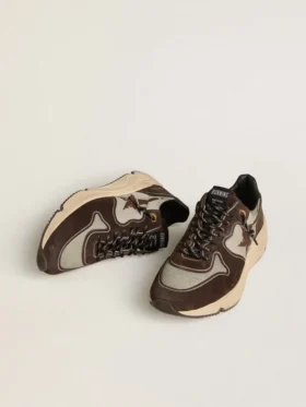 Adidași pentru bărbați cu Running Sole din nailon și piele de căprioară, cu stea imprimată și bandă din piele la călcâi