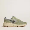 Adidași pentru bărbați cu Running Sole din nailon și piele de căprioară de culoare verde salvie, cu stea neagră imprimată
