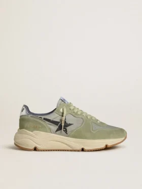 Adidași pentru bărbați cu Running Sole din nailon și piele de căprioară de culoare verde salvie, cu stea neagră imprimată