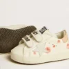 Adidași pentru copii din piele nappa cu motiv de trandafir roz și stea din piele de căprioară albă