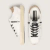 Adidași Super-Star din piele albă pentru femei, cu bandă strălucitoare pe călcâi