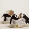 Adidași Super-Star din piele argintie cu inserții din piele de căprioară