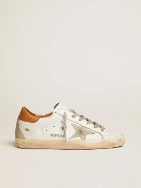 Adidași Super-Star pentru femei, cu stea din piele de căprioară și bandă maro la călcâi