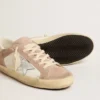 Adidași Super-Star pentru femei din piele de căprioară roz cu stea din piele metalizată argintie