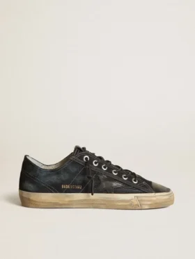 Adidași V-Star din denim albastru-închis, cu stea și vârf din piele neagră